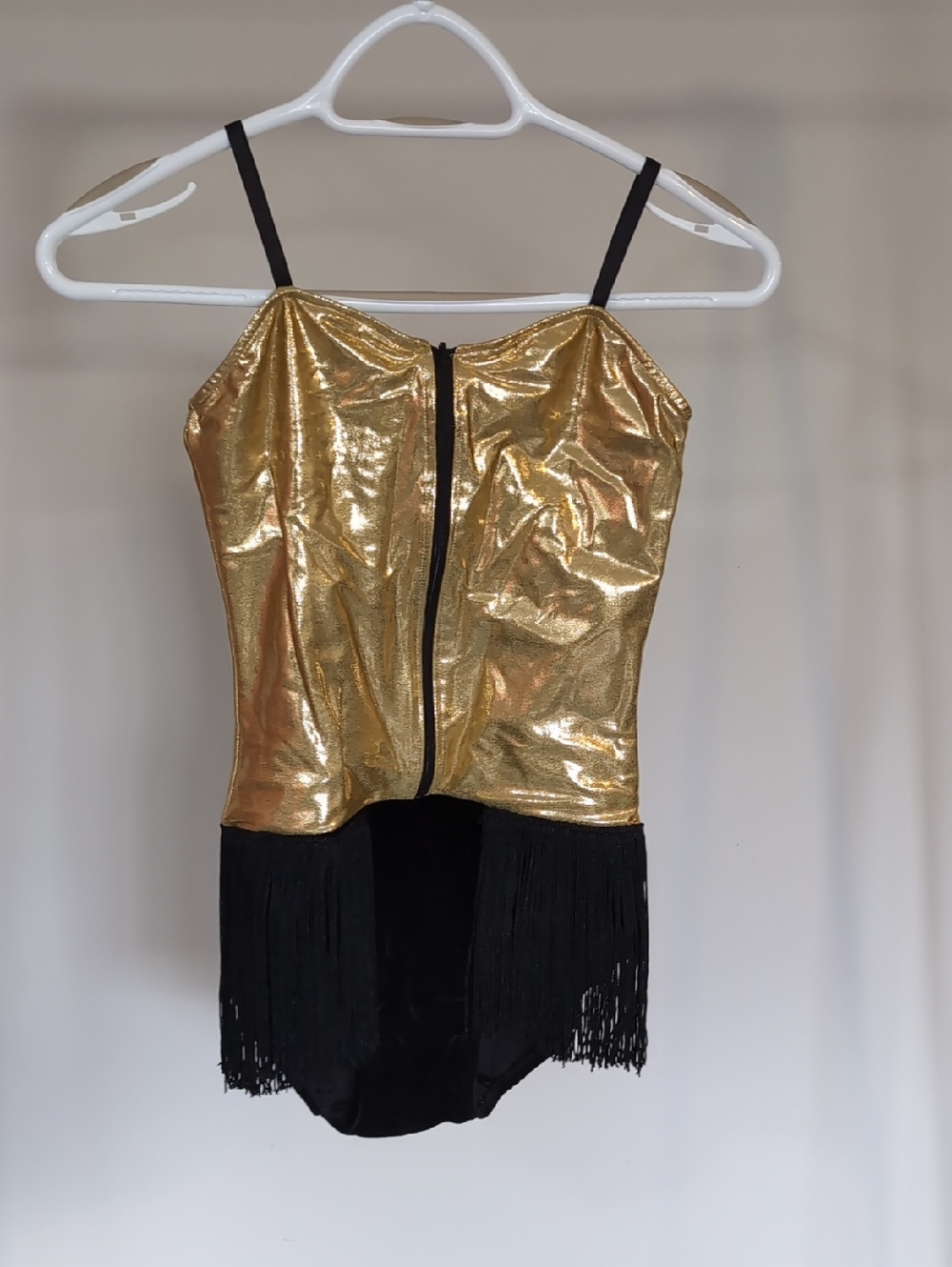 Gold Metallic Corset Top with Black Fringe